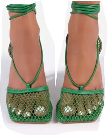 green ego fishnet heels