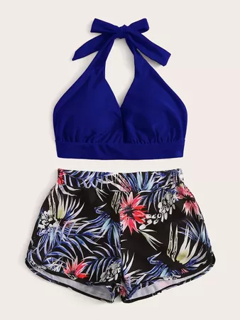 Tropical Halter Shorts Bikini Swimsuit | SHEIN USA