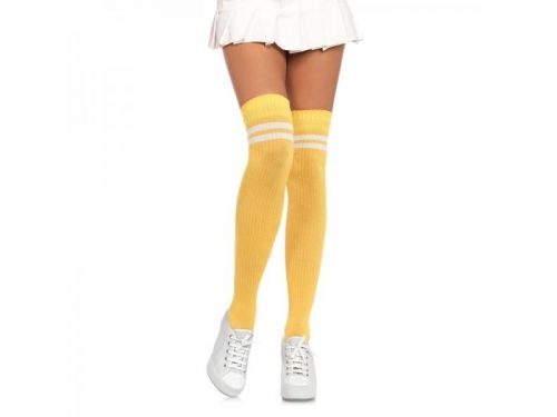 Ribbed Athletic Thigh Highs O/s Yellow/white - Leg Avenue | OnlineSexToys.us