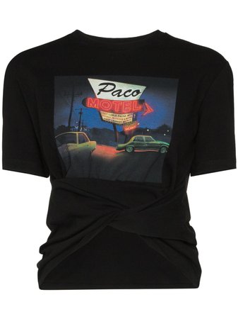 Black Paco Rabanne Motel Print Gathered T-Shirt | Farfetch.com