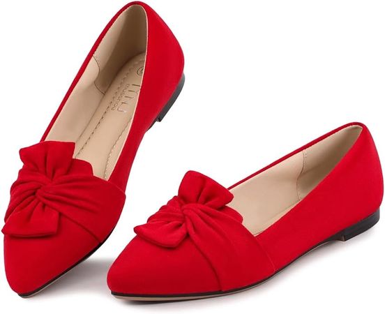 MUSSHOE Women's Flats Dressy Pointed Toe Comfortable Bowknot Ballet Flats Shoes,Red 8.5 | Flats