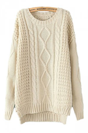 Beige White Diamond Cable Knit Sweater Winter Sweaters For Women
