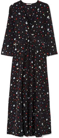 Nolana Twist-front Floral-print Silk Crepe De Chine Maxi Dress - Black