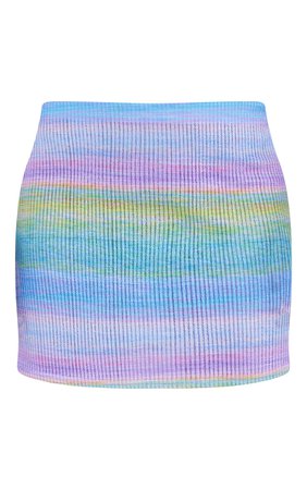 Petite Blue Multi Knitted Rib Micro Mini Skirt | PrettyLittleThing USA