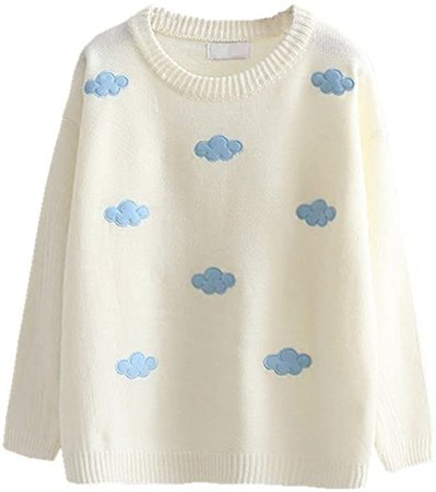 Packitcute Loose Knitted Sweaters for Juniors Girls Autumn Winter Cute Clouds Casual Sweater Pullover (Sky Blue) at Amazon Women’s Clothing store
