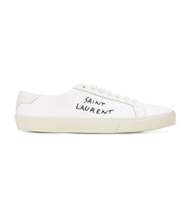 Saint Laurent | Court Classic Leather-Trimmed Logo-Embroidered Distressed Canvas Sneakers in White