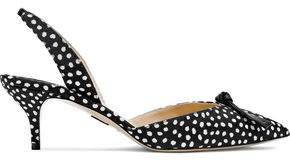 Rhea Knotted Leather-trimmed Polka-dot Twill Slingback Pumps