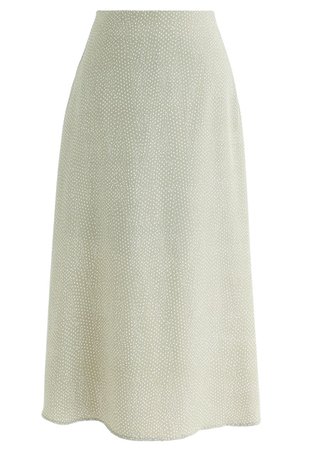 A-Line Polka Dots Chiffon Skirt in Moss Green - Retro, Indie and Unique Fashion