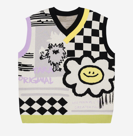 TAKA Original That's Fun Daisy checkerboard knit vest