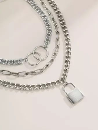 Lock Charm Chunky Chain Necklace Set - 3pcs | SHEIN USA