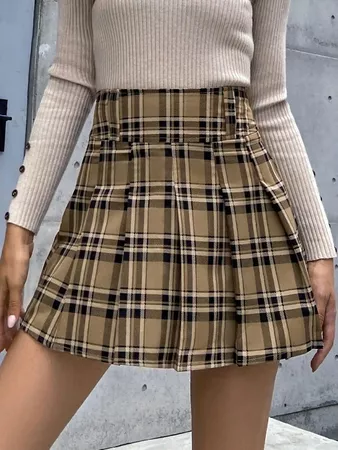 High Waist Tartan Pleated Skirt | ROMWE USA