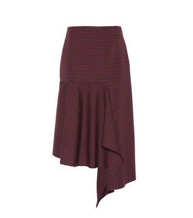 Checked wool midi skirt