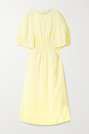 Gemma Cape-effect Cutout Gathered Woven Midi Dress - Pastel yellow
