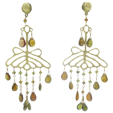 14 Karat Yellow Gold Multicolored Stone Dangle Drop Earrings For Sale at 1stDibs