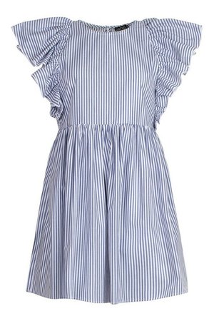 Frill Sleeve Stripe Mini Dress | Boohoo UK
