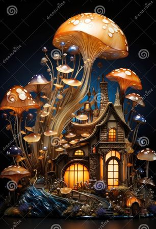 Gold mushroom fairy house
