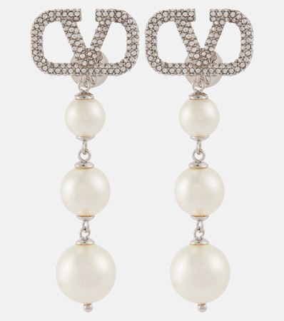VALENTINO VLogo embellished faux pearl drop earrings