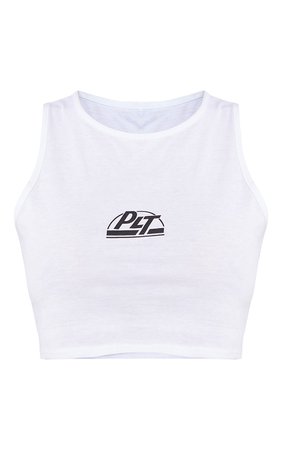 Plt White Jersey Logo Racer Crop Top | Tops | PrettyLittleThing