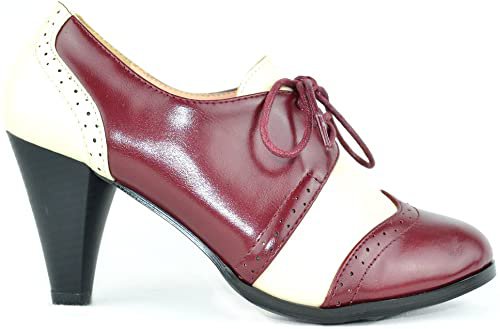 Amazon.com | Chase & Chloe Dora-5 Two Tone Lace Up Low Heel Women's Oxford (9, Black/White) | Oxfords