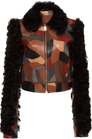 Printed Collared Leather-Shearling Jacket