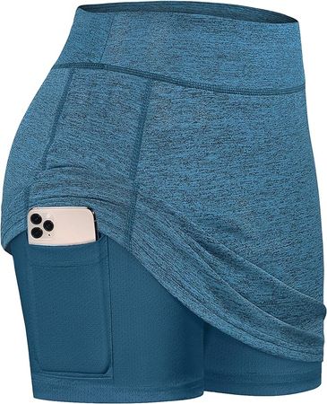 BLEVONH Casual Running Skirts for Women,Petite Ladies Fashion High Waist Body Shaping Stretchy Slimming Fit Performance Athletic Tennis Skort with Bike Shorts Turquoise M at Amazon Women’s Clothing store