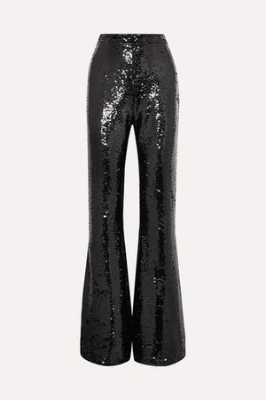 Sequined Crepe Flared Pants - Black