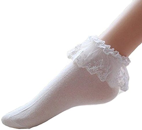 Amazon.com: Gilroy Women Vintage Lace Ruffle Frilly Ankle Casual Princess Short Socks - White: Clothing