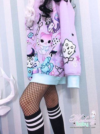 Pinterest - Magic cats Oversized sweatshirt kawaii pastel goth | Etsy | Ropa