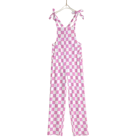 Bubblegum Pink Pastel Checkered Overalls | Soft Pink White Checkered P – yesdoubleyes