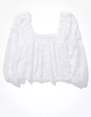 AE Puff Sleeve Button-up Blouse white