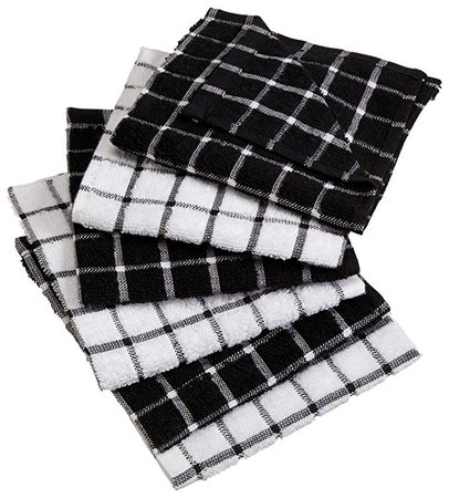 DII Cotton Terry Windowpane Dish Cloths, 12 x 12 Set of 6, Machine Washable and Ultra Absorbent Kitchen Bar Towels-Black: Amazon.ca: Home & Kitchen