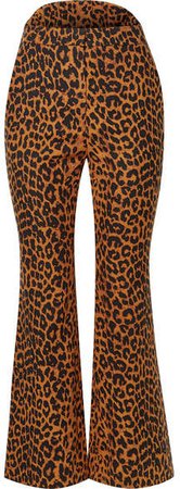 Pushbutton - Leopard-print Cotton Flared Pants - Leopard print