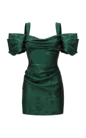 Draped Jacquard Mini Dress With Wide Straps And Draped Sleeves By Rasario | Moda Operandi