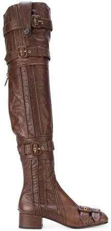 thigh-high buckle boots