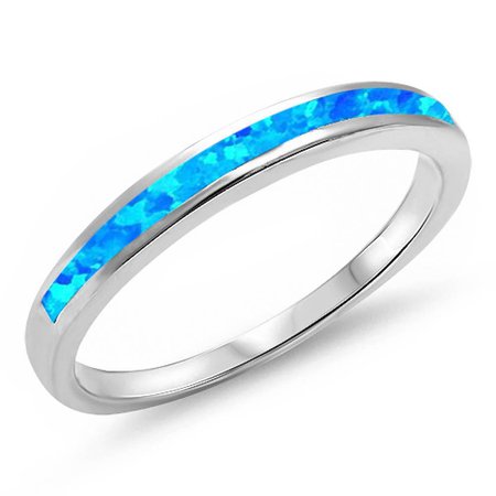 CLOSEOUT! Blue Opal Band .925 Sterling Silver Ring Sizes 4-11 – Sonara Jewelry