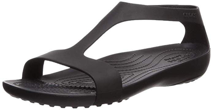 Crocs Women's Serena Open Toe Summer Sandal | Casual, Comfortable Dress Shoe Flat, Black/Black, 10 M US | Flats
