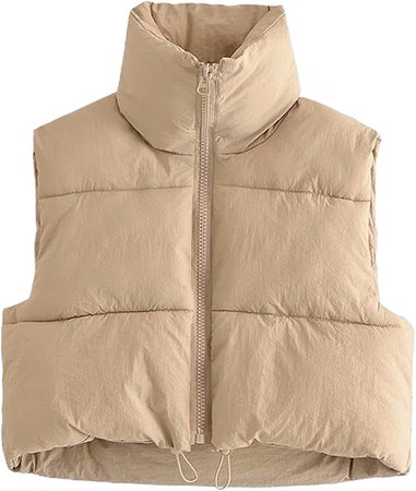 .com .com: LianLive Womens Cropped Puffer Vest Brown Black  Sleeveless Crop Puffy Gilet (Khaki-L) : Clothing, Shoes & Jewelry