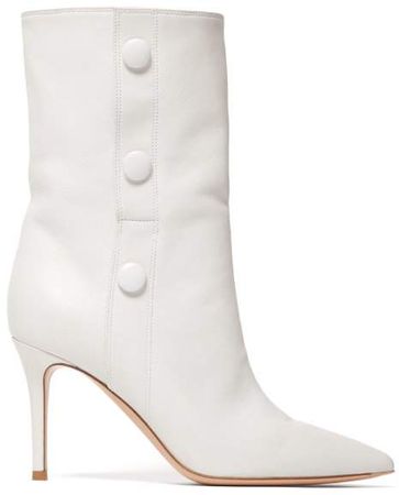 85 Button Detail Leather Ankle Boots - Womens - White