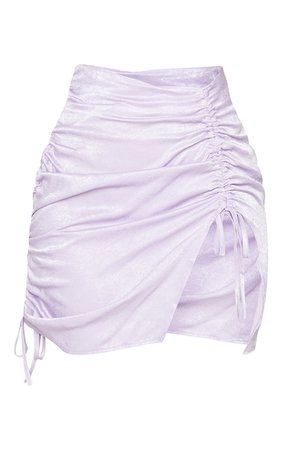 Lilac Satin Double Ruched Front Mini Skirt | PrettyLittleThing USA