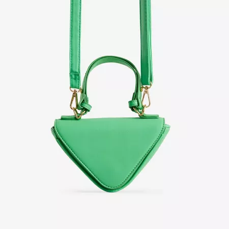Ash Triangle Shaped Cross Body Bag In Green Faux Leather | EGO