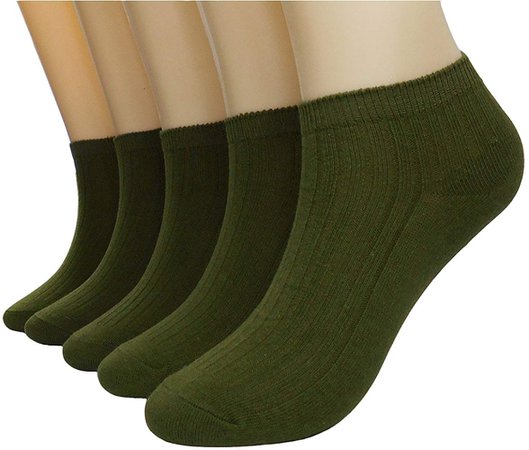 BLACOCO Women's Pure Color Ankle Socks Cotton Candy Color Low Cut Sock (Army Green- 5 Pack) at Amazon Women’s Clothing store