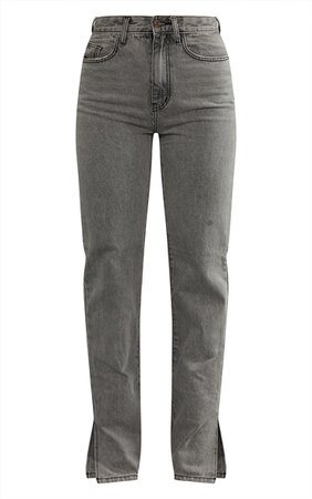 Washed Grey Split Hem Straight Leg Jeans | PrettyLittleThing USA