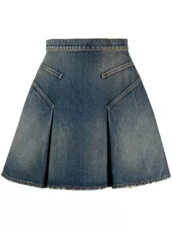 Alexander McQueen Pleated Denim Miniskirt - Farfetch