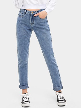 Rolled Hem Button Up Jeans