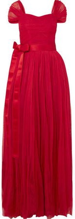 Belted Silk-chiffon Gown - Red