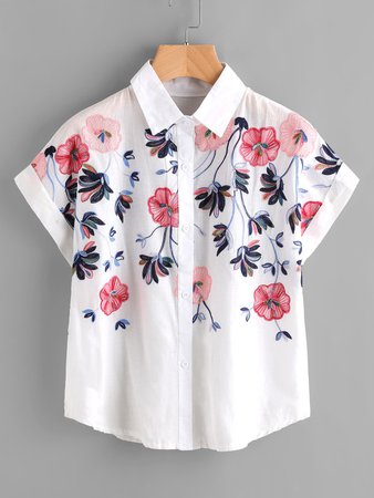 Embroidery Rolled Sleeve Shirt