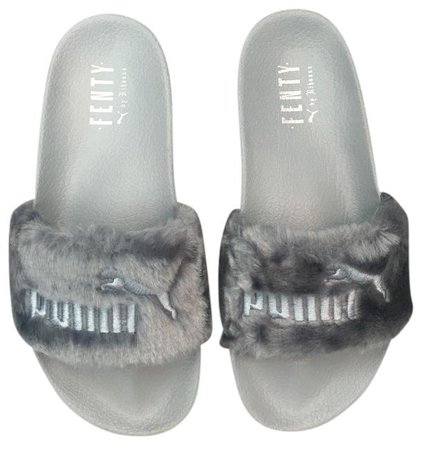 Puma Grey Rihanna Fenty Lead Cat Slip On Fur Slides Sandals Size US 7.5 - Tradesy