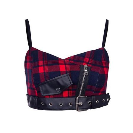 Wholesale Sexy Strap Tank Top Women Fashion Goth Red Plaid Zipper Holes Pocket Streetwear Punk Girl Summer Hot Sale Casual Chic Crop Tops online direct from China Factory - Factory Price Free Shipping.