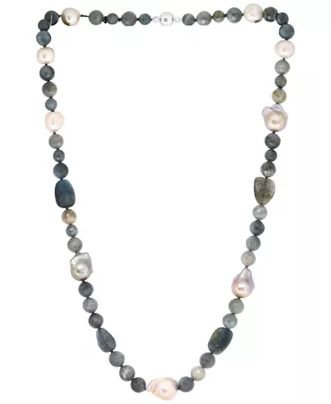 EFFY Collection EFFY® Peach & White Cultured Freshwater Baroque Pearl (10 & 15mm) & Labrodorite 26" Statement Necklace