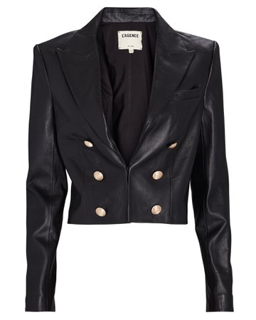 L'Agence Inez Cropped Leather Blazer | INTERMIX®